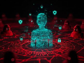 Illustration of a person's digital profile being targeted by cyber threats in 2025, highlighting the need for identity theft and data breach protection.