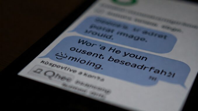 Suspicious text message on smartphone screen