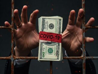 Conceptual image of hands reaching for COVID-19 relief funds, symbolizing PPP and EIDL loan fraud.